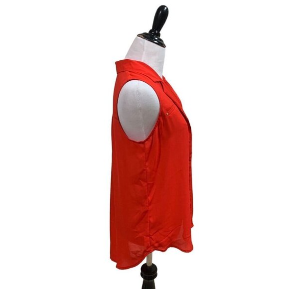 APT. 9 Women's S Small Button Down Top Sleeveless Collared Red 100% Polyester - Picture 3 of 5